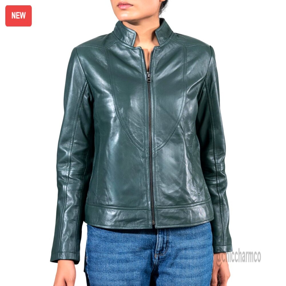 Premium Lambskin Leather Biker Jacket Women's Tailored Fit Moto Style